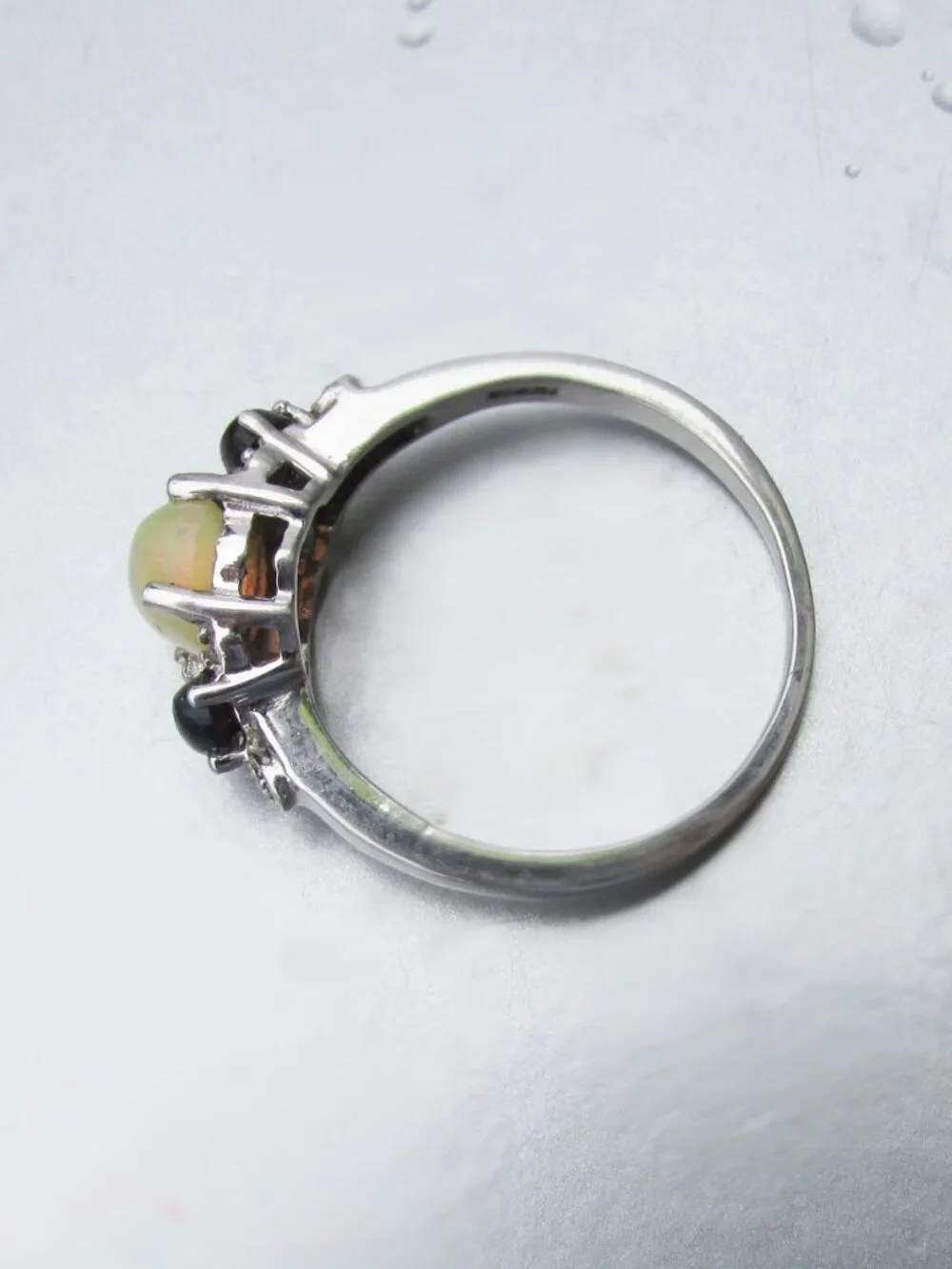 Vintage Sterling Silver Oval FIRE & BLUE OPAL Ring Sz 8